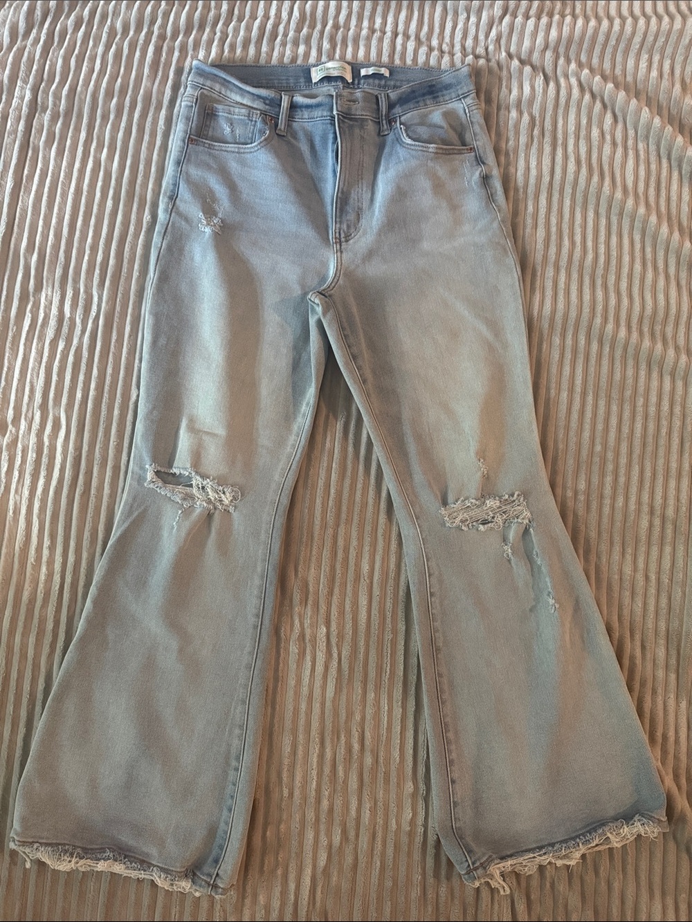Celebrity Pink Light Blue Distressed Flare Jeans
